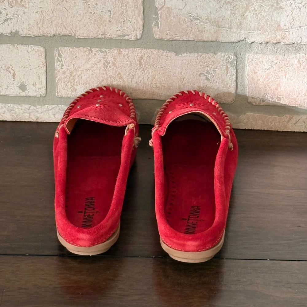 Red Suede Moccasin Clog with Beaded Accents - Picture 3 of 4